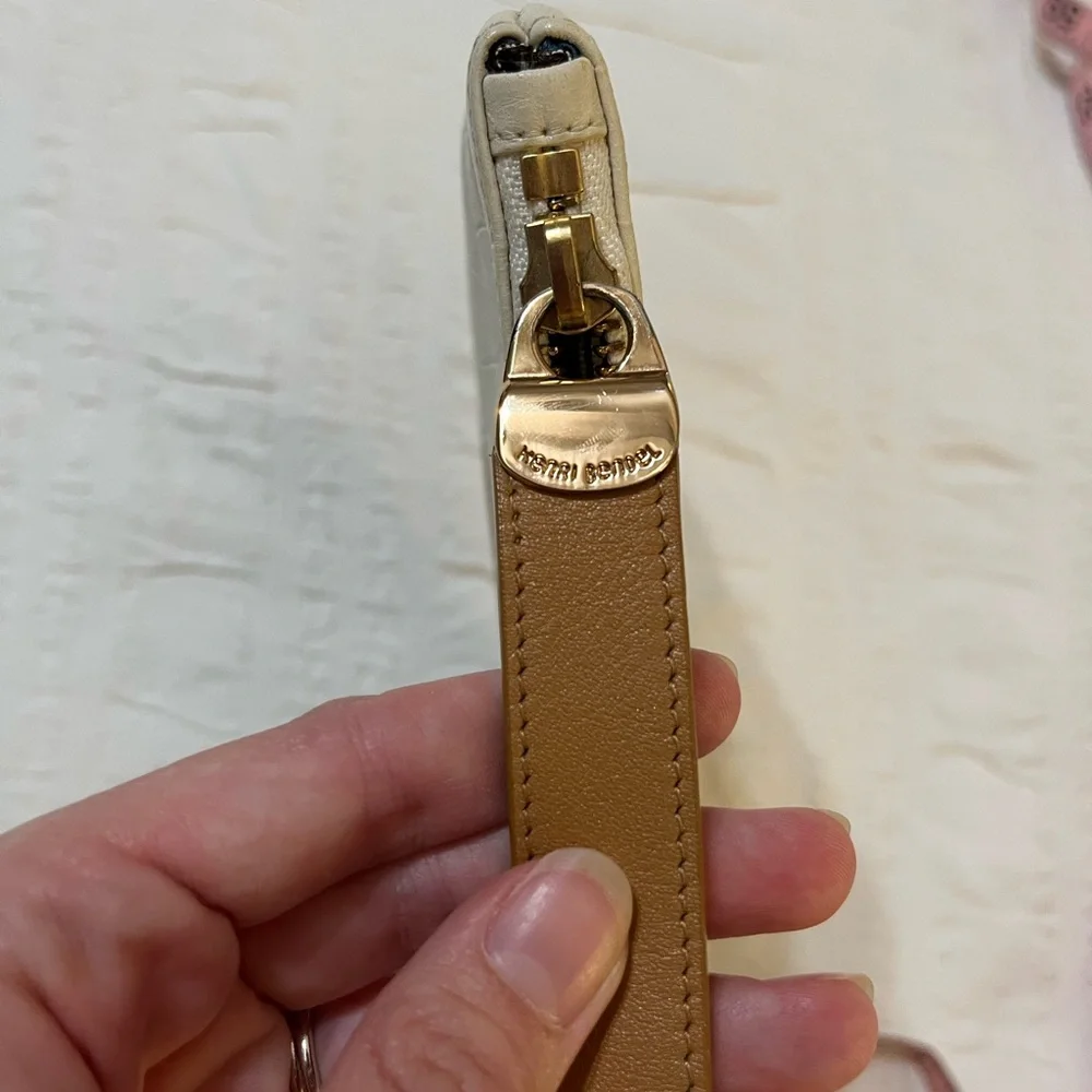 Henri Bendel Cream and Brown Wristlet